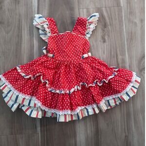 Vtg Reed's World for Girls Red White Polka Dot Ruffle Pinafore Dress Size 
 3 t2